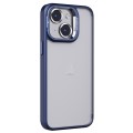 For iPhone 14 Plus Invisible Lens Holder PC + TPU Frosted Phone Case(Dark Blue)