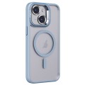 For iPhone 15 Invisible Lens Holder PC + TPU Frosted MagSafe Phone Case(Blue)