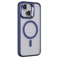 For iPhone 15 Invisible Lens Holder PC + TPU Frosted MagSafe Phone Case(Dark Blue)