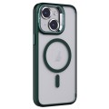 For iPhone 15 Invisible Lens Holder PC + TPU Frosted MagSafe Phone Case(Green)