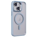 For iPhone 14 Invisible Lens Holder PC + TPU Frosted MagSafe Phone Case(Blue)