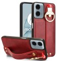 For Motorola Moto G Play 5G 2024 Wristband Leather Back Phone Case(Red)