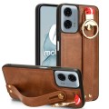 For Motorola Moto G Play 5G 2024 Wristband Leather Back Phone Case(Brown)