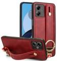 For Motorola Moto G14 Wristband Leather Back Phone Case(Red)
