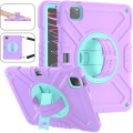 For iPad Air 2022 10.9 / Pro 11 2022 X Rotation PC Hybrid Silicone Tablet Case with Strap(Purple Cya