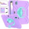 For iPad 10th Gen 10.9 2022 X Rotation PC Hybrid Silicone Tablet Case with Strap(Purple Cyan)