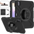 For iPad 10th Gen 10.9 2022 X Rotation PC Hybrid Silicone Tablet Case with Strap(Full Black)
