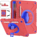 For iPad 10.2 2021 / 2020 / 2019 X Rotation PC Hybrid Silicone Tablet Case with Strap(Red Blue)