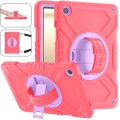 For Samsung Galaxy Tab A9+ X210 X Rotation PC Hybrid Silicone Tablet Case with Strap(Red Purple)