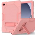 For Samsung Galaxy Tab A9+ X216 Contrast Color Robot Silicone Hybrid PC Tablet Case with Holder(Rose