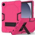 For Samsung Galaxy Tab A9+ X216 Contrast Color Robot Silicone Hybrid PC Tablet Case with Holder(Rose
