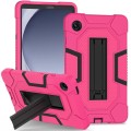 For Samsung Galaxy Tab A9 X115 Contrast Color Robot Silicone Hybrid PC Tablet Case with Holder(Rose