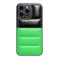 For iPhone 15 Pro Max Color Block Down Jacket Phone Case(Black Green)