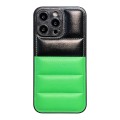 For iPhone 15 Pro Color Block Down Jacket Phone Case(Black Green)