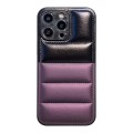 For iPhone 15 Pro Color Block Down Jacket Phone Case(Black Purple)