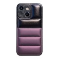 For iPhone 15 Color Block Down Jacket Phone Case(Black Purple)