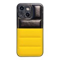 For iPhone 14 Plus Color Block Down Jacket Phone Case(Black Yellow)