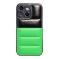 For iPhone 14 Plus Color Block Down Jacket Phone Case(Black Green)