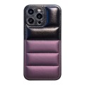 For iPhone 14 Pro Max Color Block Down Jacket Phone Case(Black Purple)