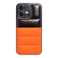 For iPhone 12 Color Block Down Jacket Phone Case(Black Orange)