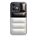 For iPhone 12 Color Block Down Jacket Phone Case(Black Silver)