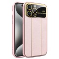 For iPhone 15 Pro Max Electroplating Litchi Grain Large Window Phone Case(Pink)