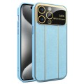 For iPhone 15 Pro Max Electroplating Litchi Grain Large Window Phone Case(Blue)