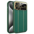 For iPhone 15 Pro Max Electroplating Litchi Grain Large Window Phone Case(Green)