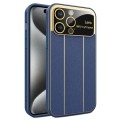 For iPhone 15 Pro Max Electroplating Litchi Grain Large Window Phone Case(Dark Blue)