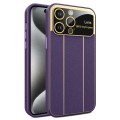For iPhone 15 Pro Electroplating Litchi Grain Large Window Phone Case(Purple)