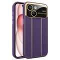 For iPhone 15 Plus Electroplating Litchi Grain Large Window Phone Case(Purple)
