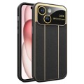 For iPhone 15 Electroplating Litchi Grain Large Window Phone Case(Black)