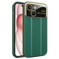 For iPhone 15 Electroplating Litchi Grain Large Window Phone Case(Green)