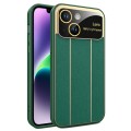 For iPhone 14 Plus Electroplating Litchi Grain Large Window Phone Case(Green)