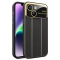 For iPhone 14 Electroplating Litchi Grain Large Window Phone Case(Black)