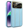 For iPhone 14 Electroplating Litchi Grain Large Window Phone Case(Blue)