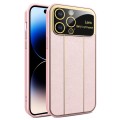 For iPhone 14 Pro Electroplating Litchi Grain Large Window Phone Case(Pink)