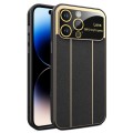 For iPhone 14 Pro Electroplating Litchi Grain Large Window Phone Case(Black)