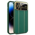 For iPhone 14 Pro Electroplating Litchi Grain Large Window Phone Case(Green)