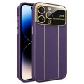 For iPhone 14 Pro Max Electroplating Litchi Grain Large Window Phone Case(Purple)