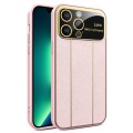 For iPhone 13 Pro Max Electroplating Litchi Grain Large Window Phone Case(Pink)