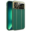 For iPhone 13 Pro Max Electroplating Litchi Grain Large Window Phone Case(Green)