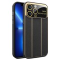 For iPhone 13 Pro Electroplating Litchi Grain Large Window Phone Case(Black)