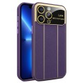 For iPhone 13 Pro Electroplating Litchi Grain Large Window Phone Case(Purple)