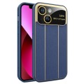 For iPhone 13 Electroplating Litchi Grain Large Window Phone Case(Dark Blue)