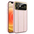 For iPhone 12 Electroplating Litchi Grain Large Window Phone Case(Pink)