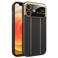 For iPhone 12 Electroplating Litchi Grain Large Window Phone Case(Black)