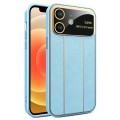For iPhone 12 Electroplating Litchi Grain Large Window Phone Case(Blue)