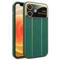 For iPhone 12 Electroplating Litchi Grain Large Window Phone Case(Green)
