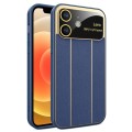 For iPhone 12 Electroplating Litchi Grain Large Window Phone Case(Dark Blue)